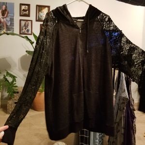 Zip hoodie with lace sleeves